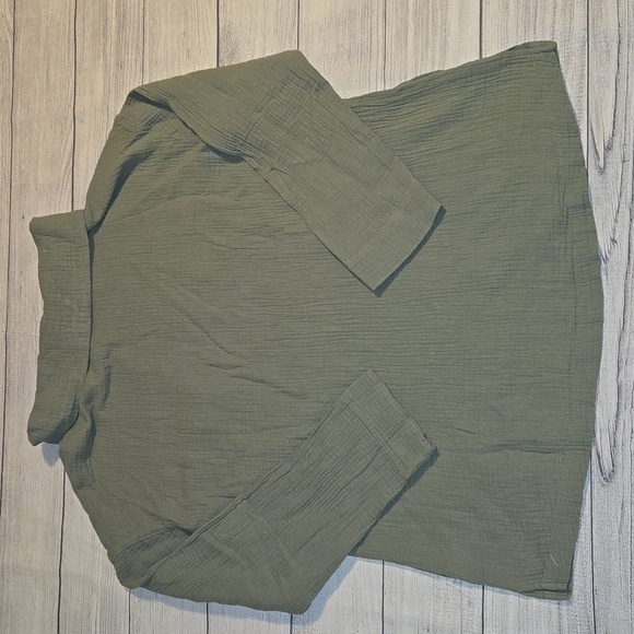 Caslon Gauze Funnel Neck Cotton Blend Long Sleeve Top Green Size L NWOT - Picture 2 of 11